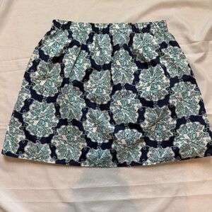 Lilly Pulitzer Lined Skirt Medium Blue Green Coastal Shell Print Elastic Waist